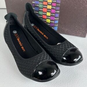 bernie mev. Black Quilted Slip-On Flats with Patent Cap Toe. Brand New